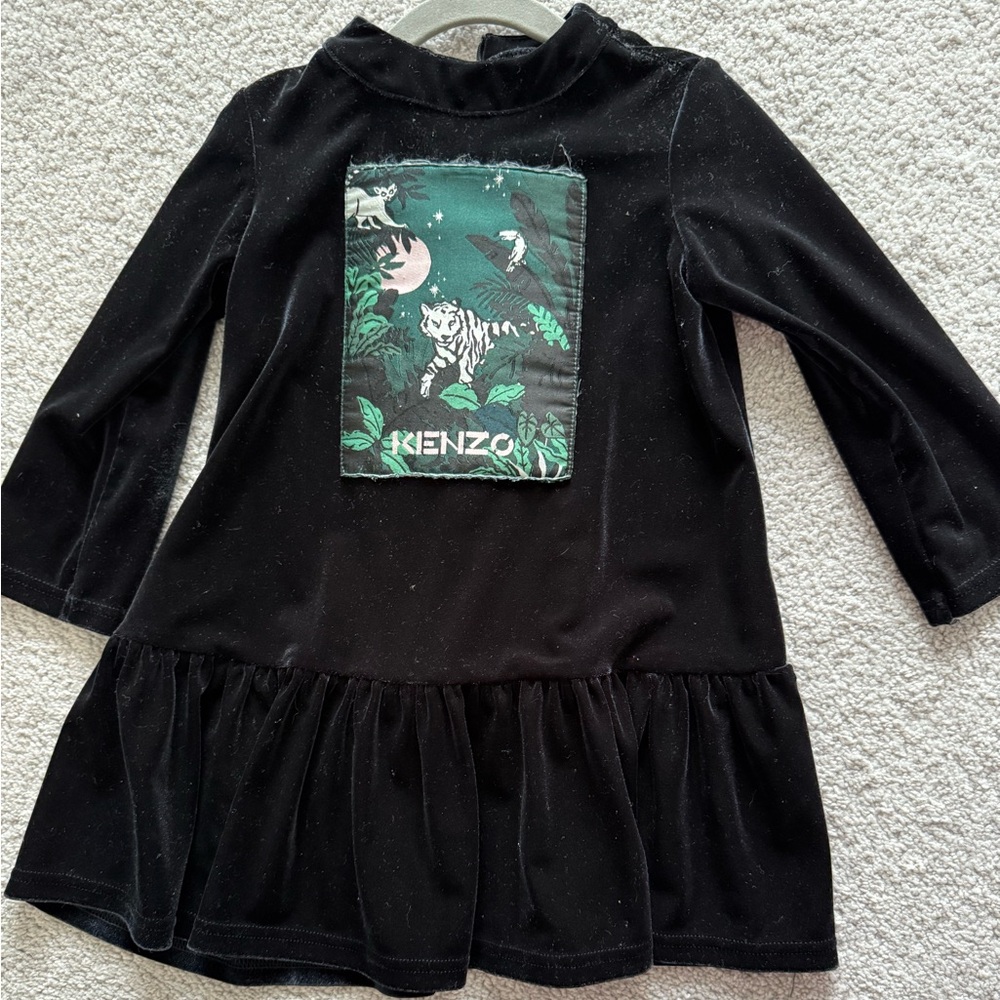 Kenzo Long Sleeve velvety Dress with Jungle tiger Print